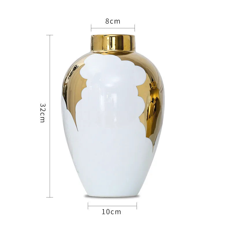 Vase en céramique or et blanc DecorBites™ pour une décoration d'intérieur et une présentation florale élégantes