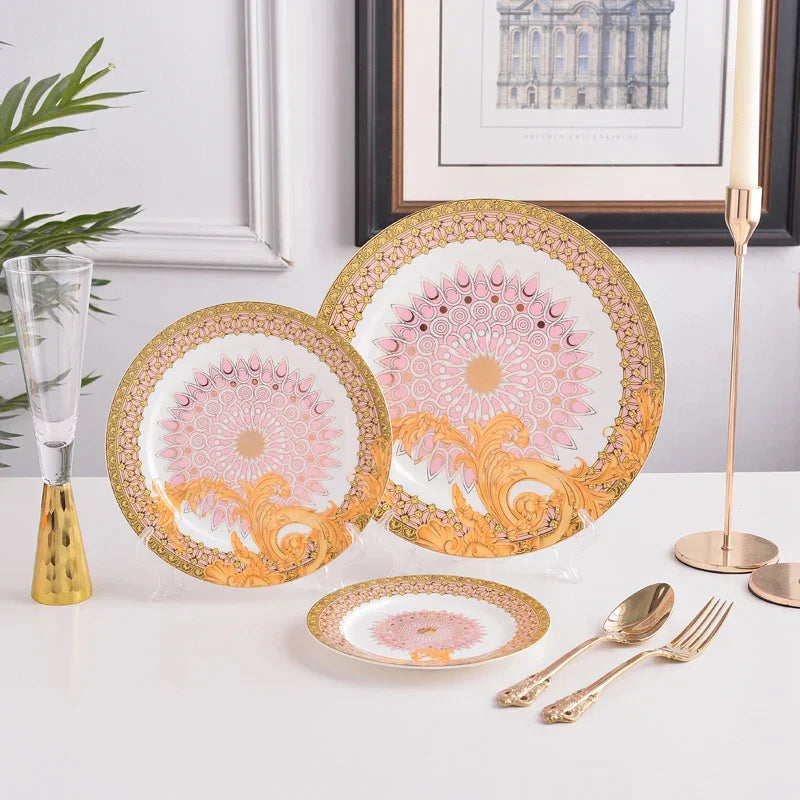طقم أدوات مائدة من البورسلين "DecorBites™ Golden Flower Bone China"