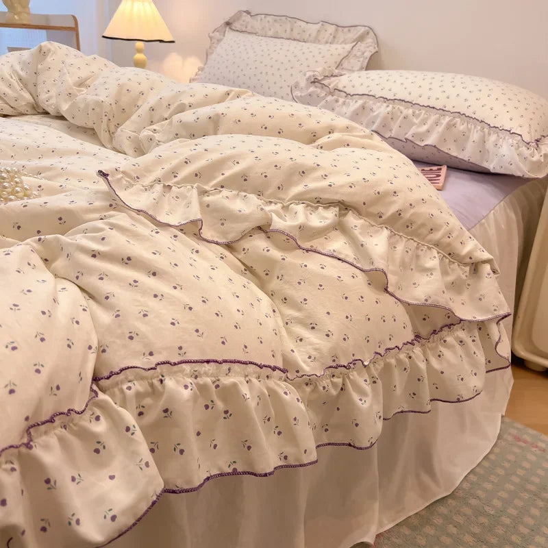 طقم مفروشات دانتيل من DecorBites™: تصميم مطبوع، حجم كوين مفرد، غطاء لحاف مريح، ملاءة مثبتة، كيسان وسادة