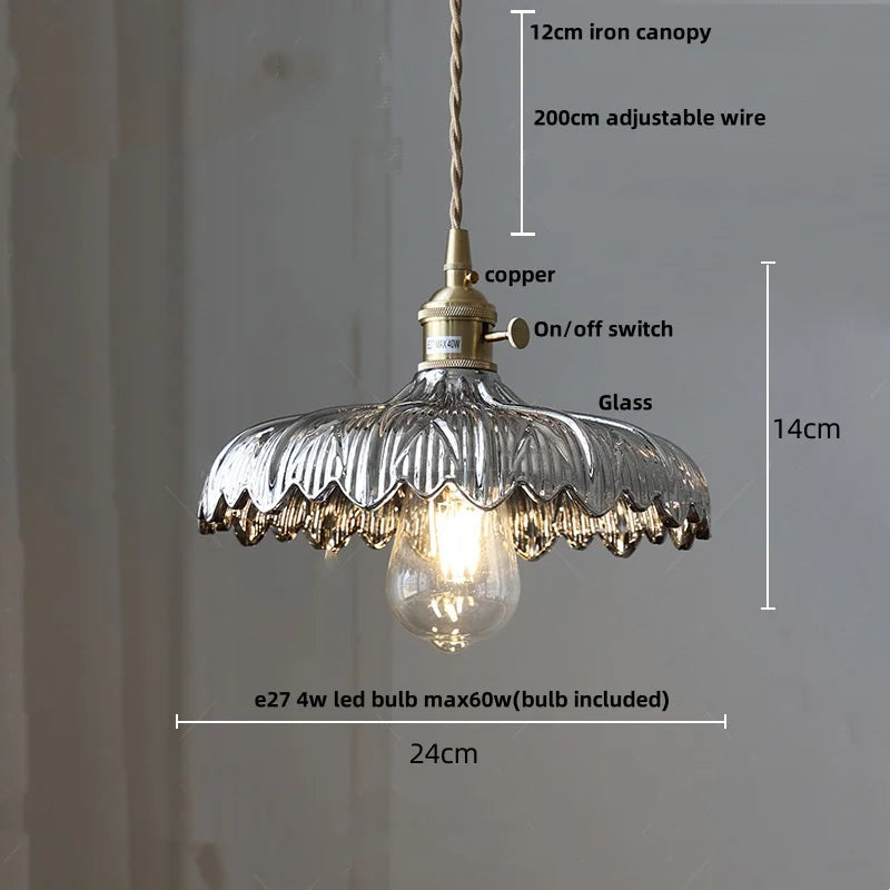 DecorBites™ Amber Glass LED Pendant Lamp 200cm Wire Adjustable Nordic Modern Simple Hanging Lights