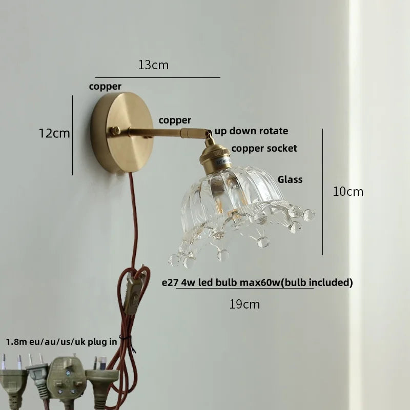 DecorBites™ Clear Flower Glass LED Wall Lamp with Pull Chain Switch