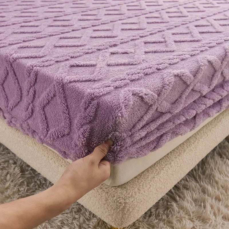 DecorBites™ Cozy Tafu Fleece Queen Bed Sheet with Elastic Band