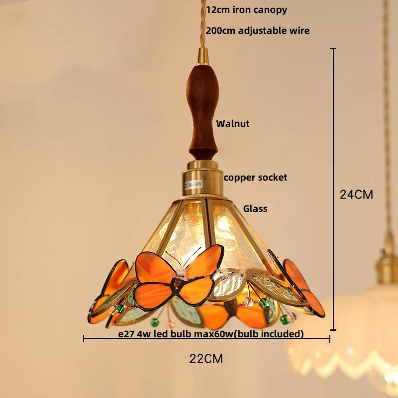 DecorBites™ Clear Glass LED Pendant Light Tiffany Butterfly Hanging Lamp