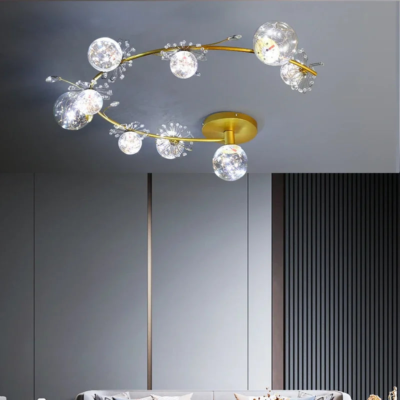 ثريا DecorBites™ الكروية الذهبية الكريستالية LED لغرفة المعيشة وغرفة النوم وغرفة الطعام والمطبخ الحديثة