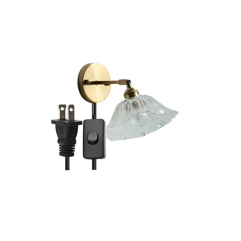 DecorBites™ Glass Shade LED Wall Light with Pull Chain Switch - Plug-In Bedroom Lamp