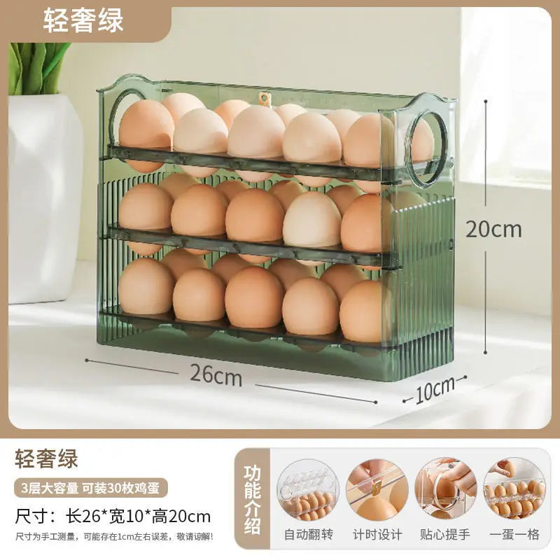 DecorBites™ 30-Grid Egg Holder Dispenser for Refrigerator: Large Capacity Auto-Flip Container