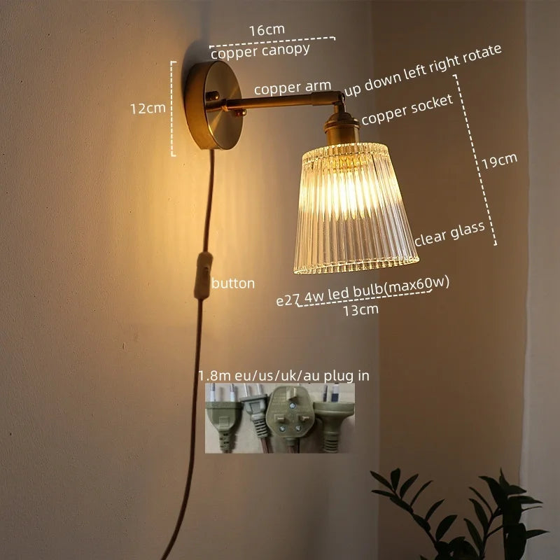 DecorBites™ Glass Sconce LED Wall Lamp, Copper Nordic Bedroom Light Fixtures