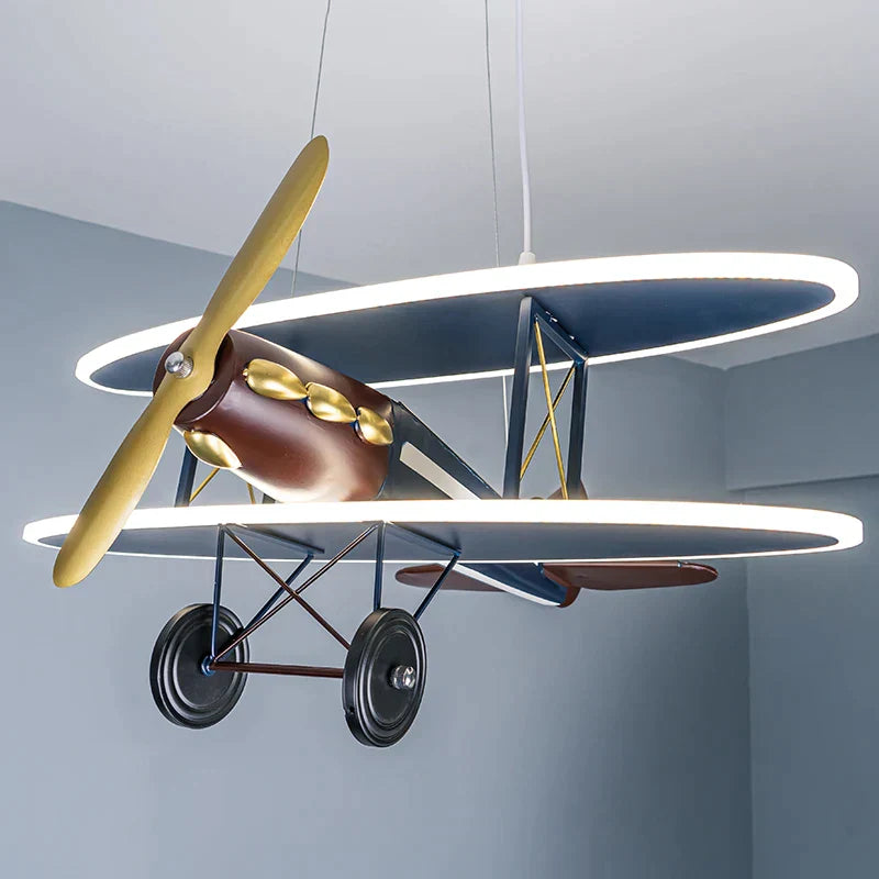 DecorBites™ Iron Aircraft Pendant Light: Creative European Design for Boys' Bedroom, LED Illumination