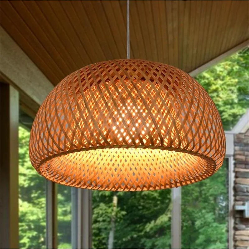 Handwoven Bamboo Wicker Pendant Light in Beige