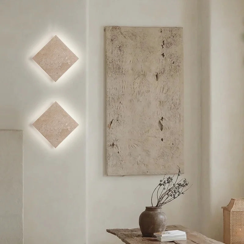 DecorBites™ LED Wall Lamp Sconce Yellow Travertine Square Stair Light Waterproof Fixture