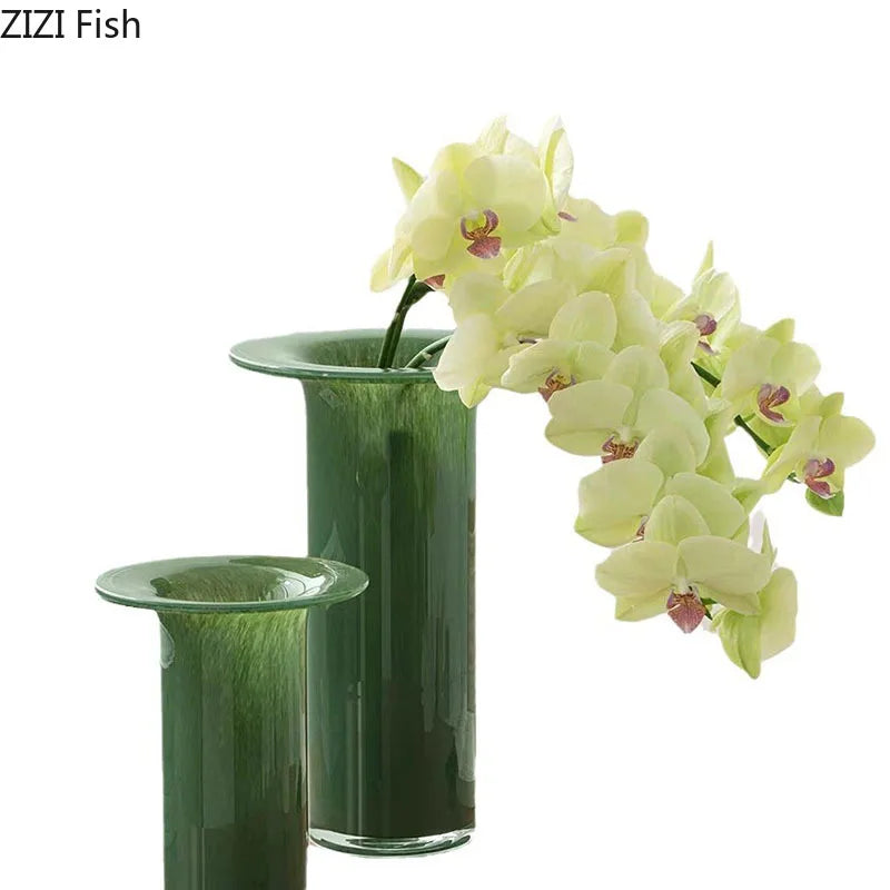 مزهرية زجاجية على شكل بوق من DecorBites™ Jade، أصيص زهور مائي، ديكور مكتبي