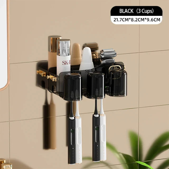 DecorBites™ Support de Brosse à Dents Inversé avec Distributeur de Dentifrice Automatique et Rangement de Maquillage