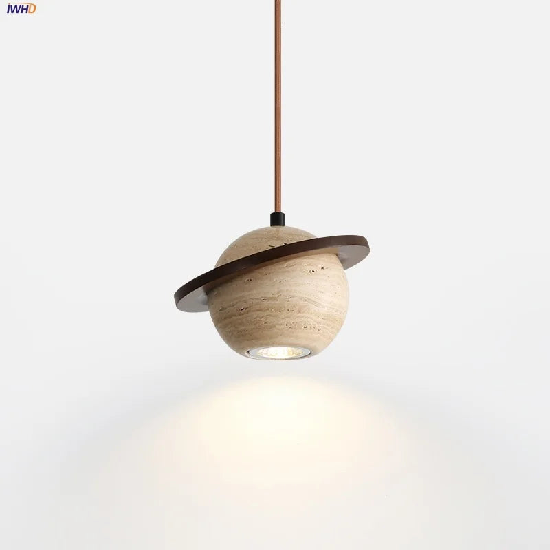 DecorBites™ Cave Stone LED Pendant Lights Wood Home Decor Yellow Globe Hanging Lamp