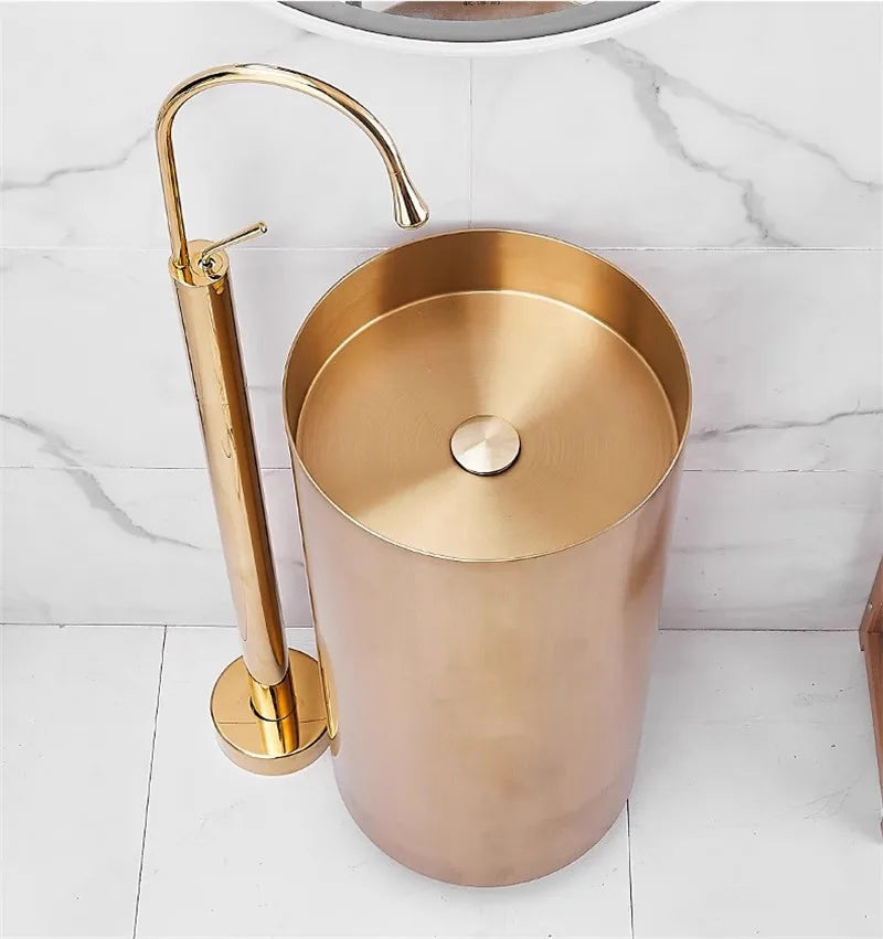 DecorBites™ Black Brass Floor Standing Bathtub Faucet with Long Water Drop Design