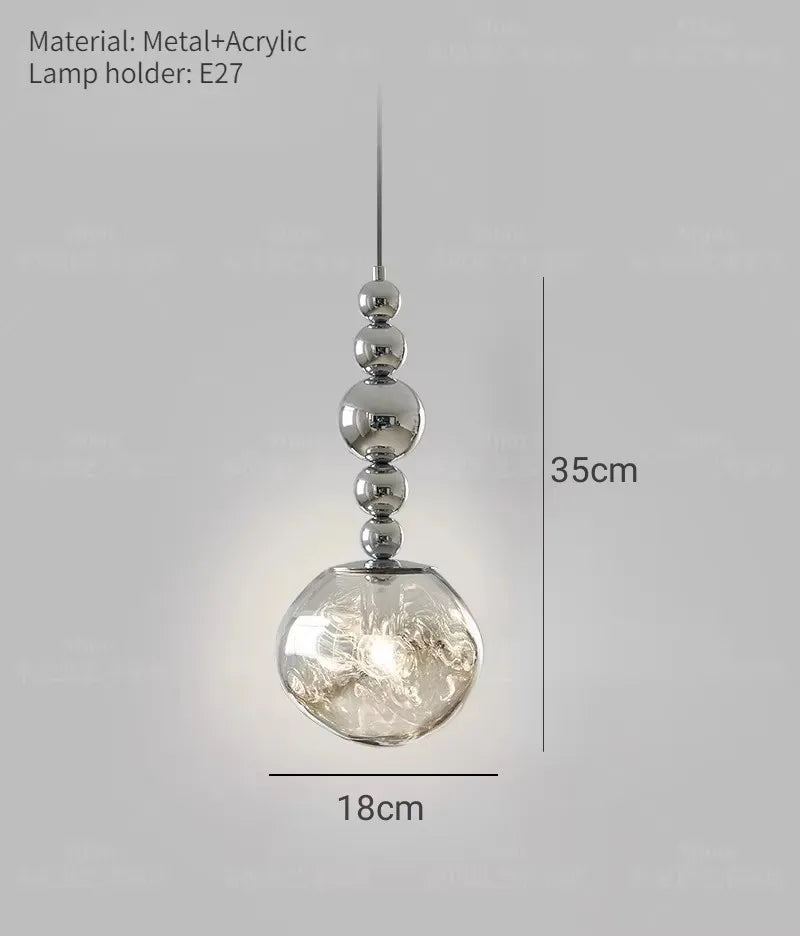 Art Deco Silver Lava Pendant Light in Acrylic and Metal