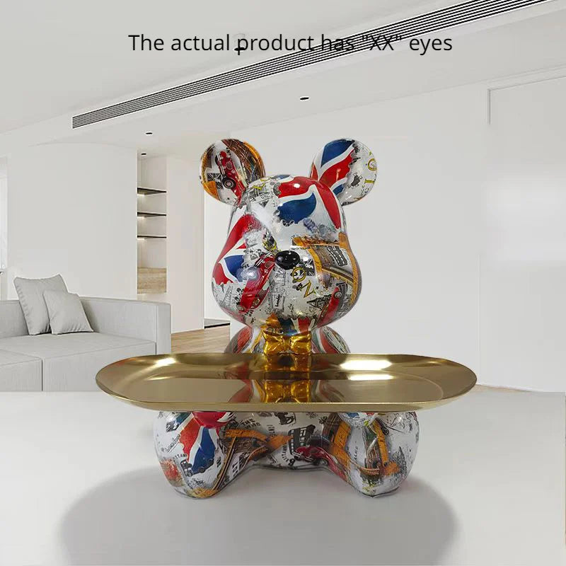 DecorBites™ Graffiti Bear Figurine: Modern Animal Statue & Key Storage Shelf