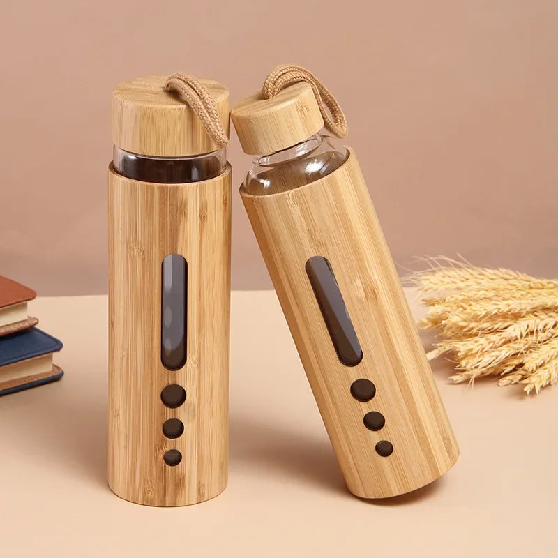 DecorBites™ Bamboo Shell Glass Water Bottle Gym Drinkware Sports Drinking Bottle