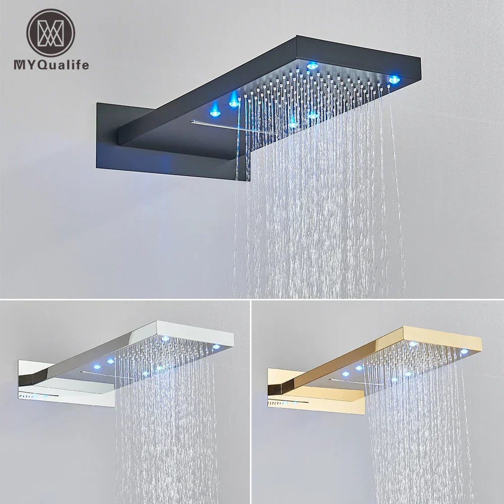 DecorBites™ رأس دش شلال LED مقاس 54*22 سم، صنبور حمام مربع يثبت على الحائط