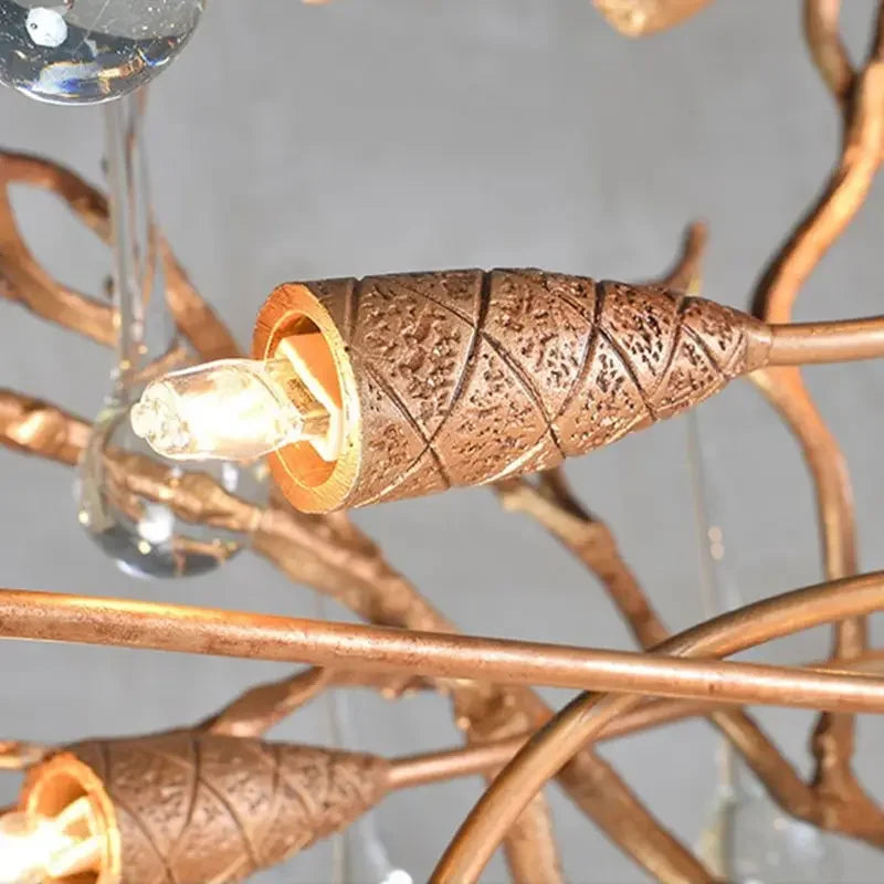 فانوس السقف LED من DecorBites™ على شكل فرع كريستالي، مصباح تعليق نحاسي فاخر