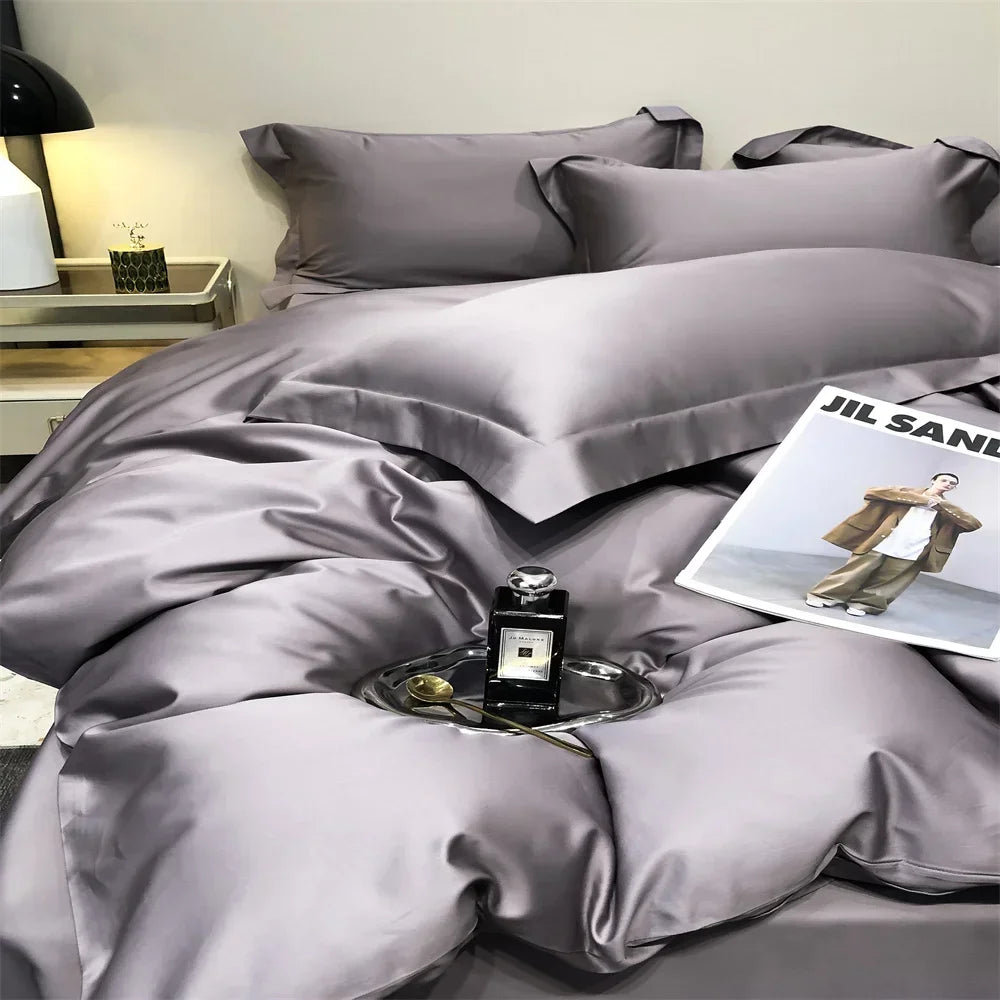 DecorBites™ Egyptian Cotton Bedding Set - Solid Color Sheet Pillowcase Duvet Cover