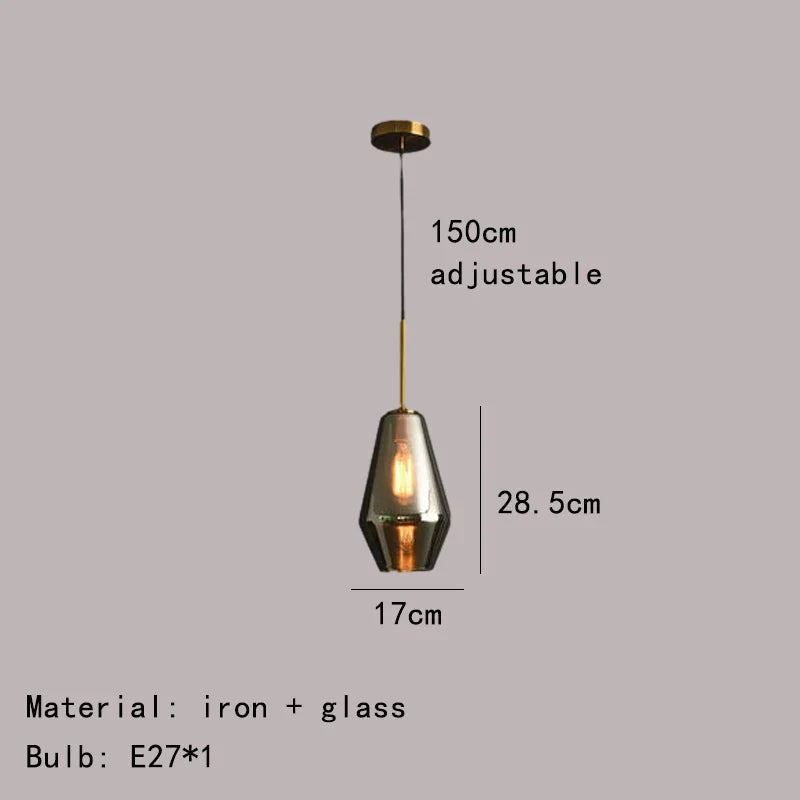 DecorBites™ Gray Amber Glass Pendant Lamp for Home and Office Lighting