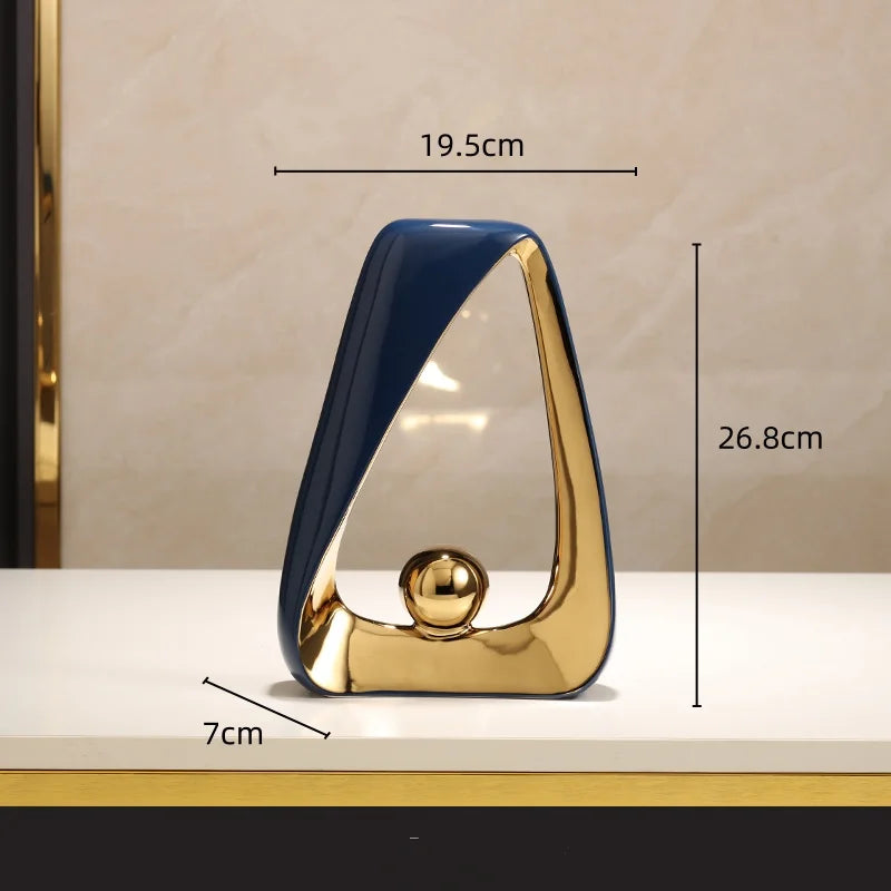 DecorBites™ Geometric Triangles Golden Ball Skeleton Sculpture: Abstract Home Decor Figurine