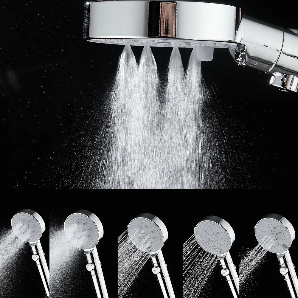 DecorBites™ 5-Function Shower Head with Stop Button, 10cm Panel, Silicone Gel Holes