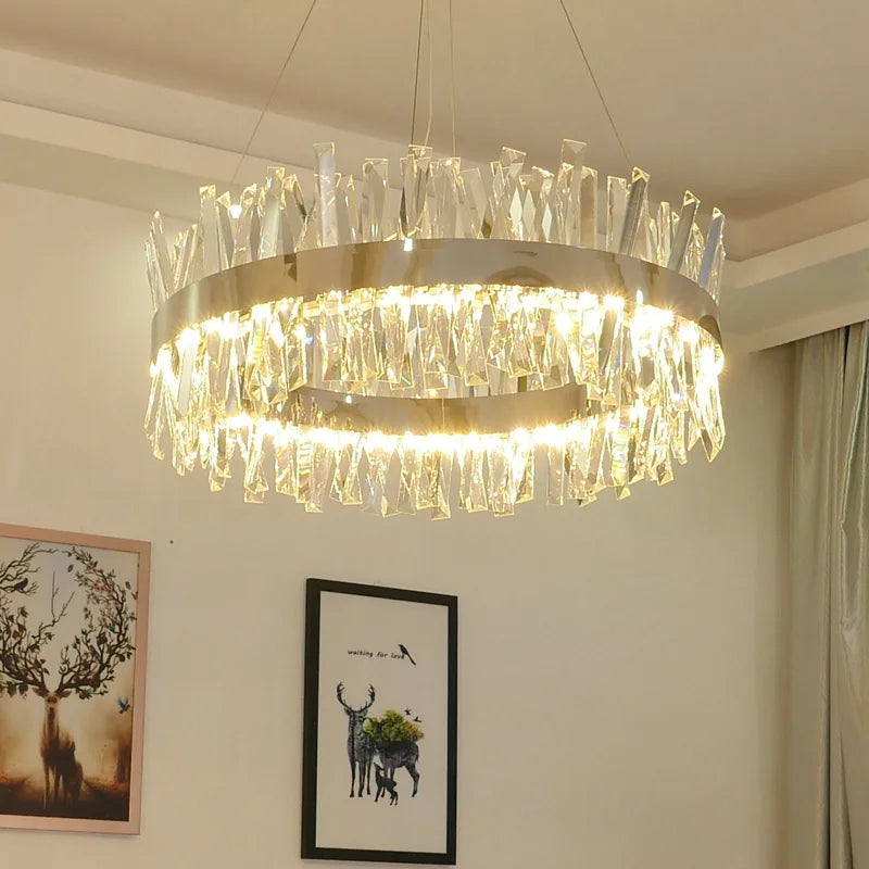 DecorBites™ Crystal LED Pendant Light Chrome/Gold Luxury Chandelier for Kitchen Living Room.