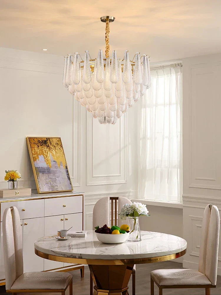مصباح DecorBites™ الذهبي المعلق من الزجاج لطاولة الطعام والفندق، مصابيح سقف بهو حديثة