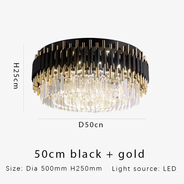 ثريا سقف كريستال ذهبية وسوداء DecorBites™ - مصباح قلادة LED دائري لإضاءة غرفة المعيشة