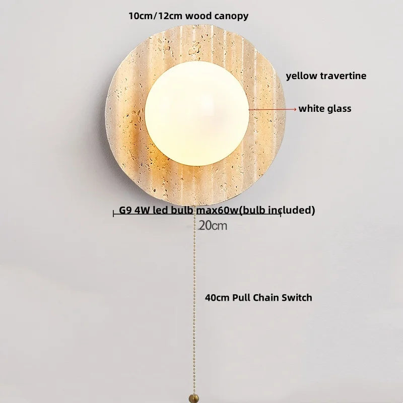 DecorBites™ LED Wall Lights Yellow Travertine Interior Home Decor Bedside Lamp