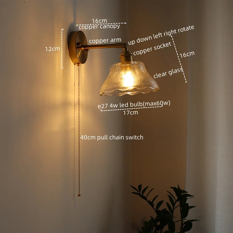 DecorBites™ Glass Sconce LED Wall Lamp, Copper Nordic Bedroom Light Fixtures