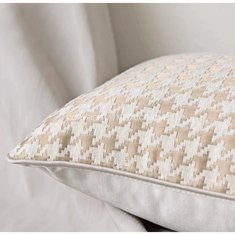 DecorBites™ Beige Gold Houndstooth Jacquard Lumbar Pillowcase for Modern Interiors