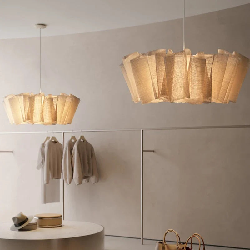 DecorBites™ Creamy White Fabric Pendant Light for Dining Room, Handmade Nordic Minimalism Design