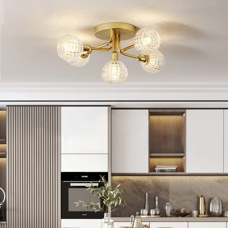 مصباح سقف زجاجي ذهبي DecorBites™. تصميم دائري مموج وعصري لغرفة النوم، غرفة المعيشة، وغرفة تبديل الملابس.