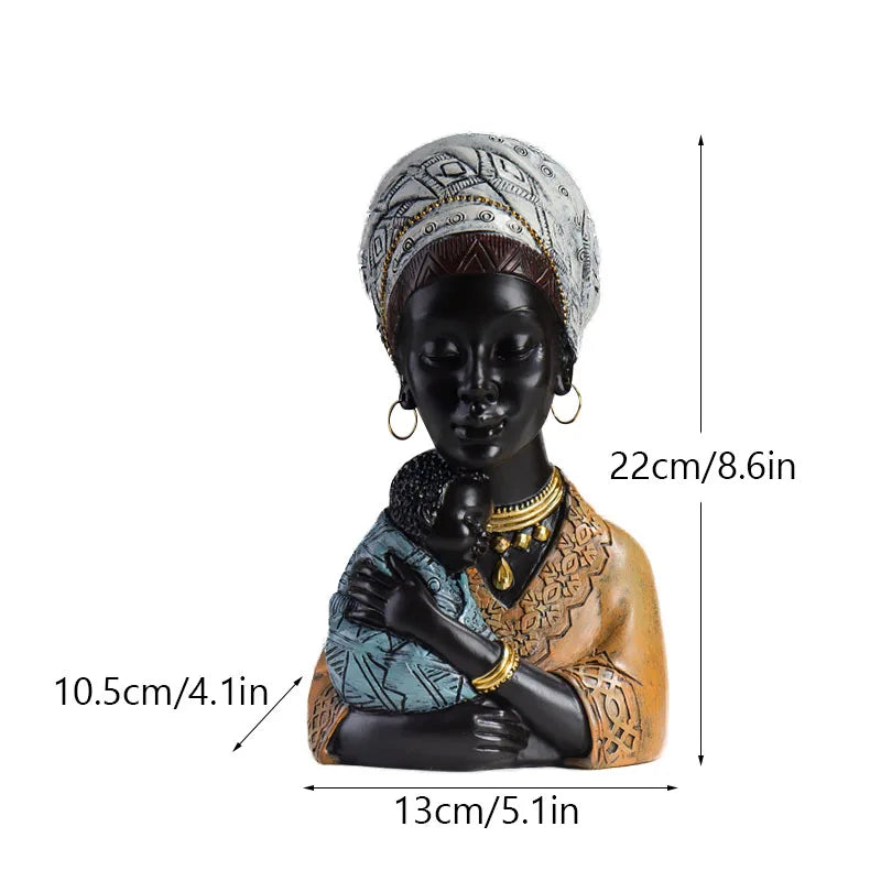 DecorBites™ African Exotic Black Mother And Child Resin Statues Retro Figurines For Home Decor