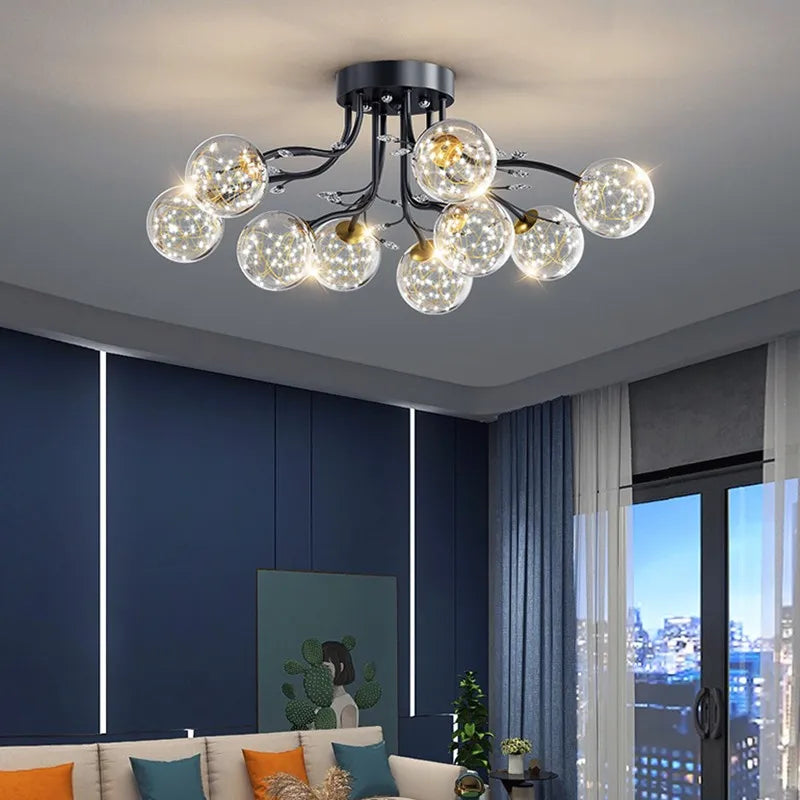 DecorBites™ Glass Bubble Ball Crystal LED Ceiling Light - Black Gold Aesthetic Décor