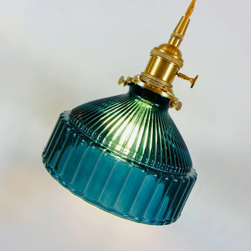 Japanese Pastoral Glass Pendant Light With Copper Accents