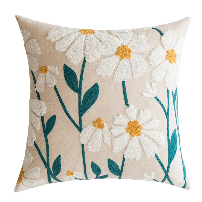 DecorBites™ Daisy Home Floral Geometric Embroidery Pillow Cover 45x45cm/30x50cm Yellow Blue
