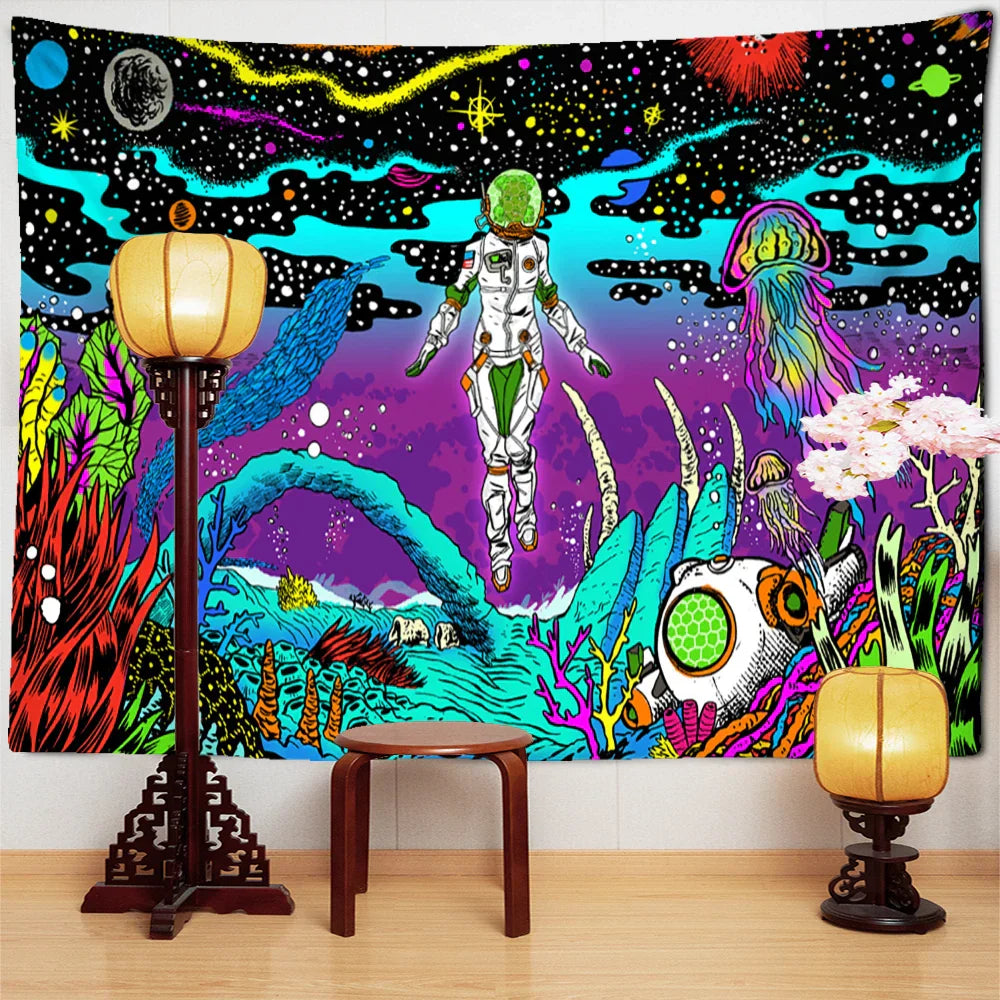 مفروشات DecorBites™ الجدارية تحت الماء بتصميم قنديل البحر: فن فضائي سريالي لديكور المنزل