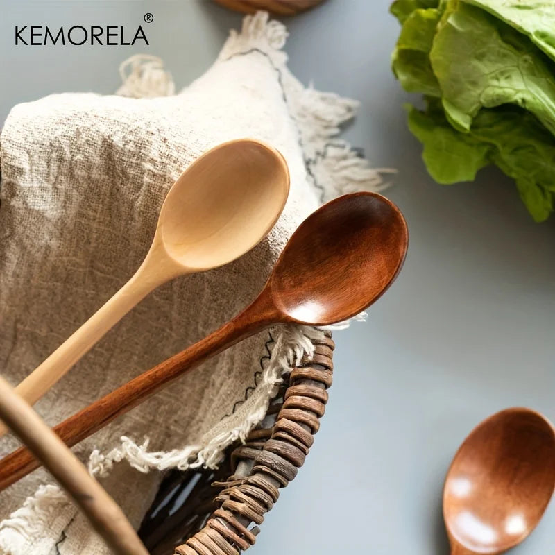 DecorBites™ 4-Piece Wooden Spoon Set - Korean Style Natural Wood Soup Tableware
