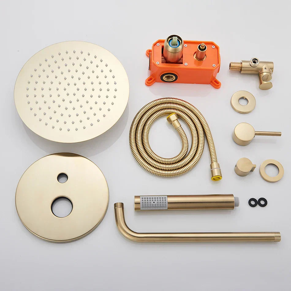 DecorBites™ Gold Shower Faucet with Rainfall Head and Hand Sprayer - Wall Mount Mixer Set