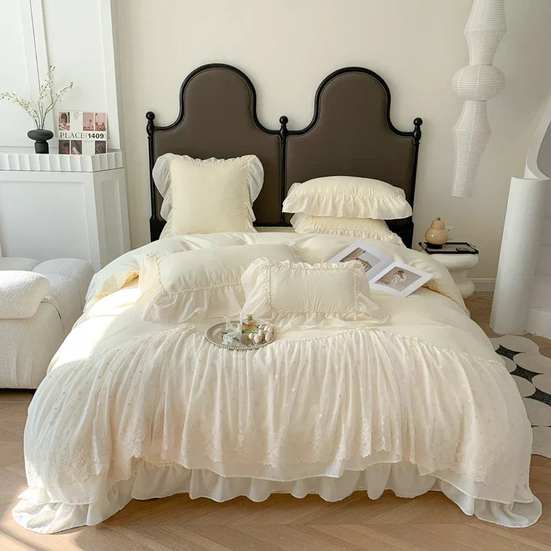 DecorBites™ French Princess Wedding Bedding Set, Cozy Queen King Size Duvet Cover, Bed Sheet