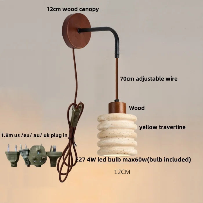 DecorBites™ Adjustable LED Wall Sconce Yellow Travertine Stair Light Fixture for Home Decor