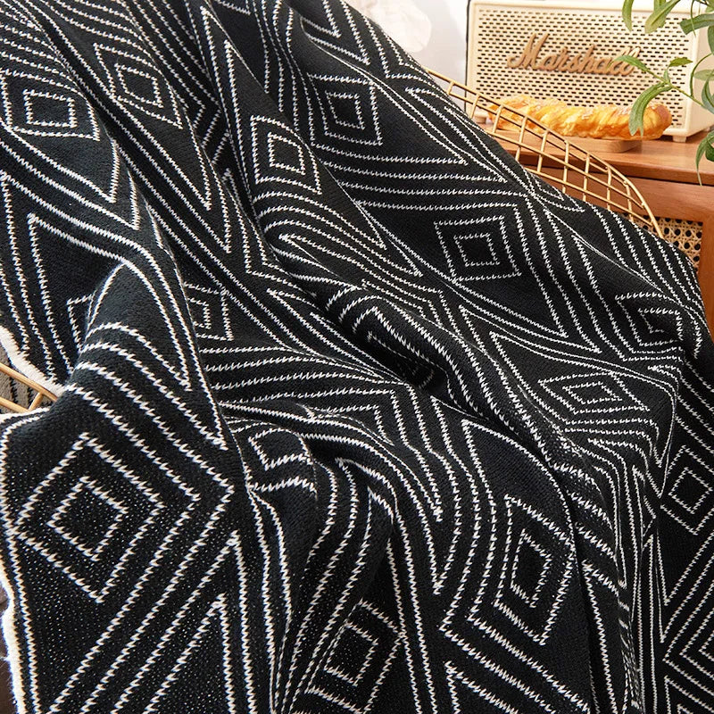 DecorBites™ Grey Knitted Woolen Blanket: Nordic Style, Comfortable & Versatile Summer Sofa Throw