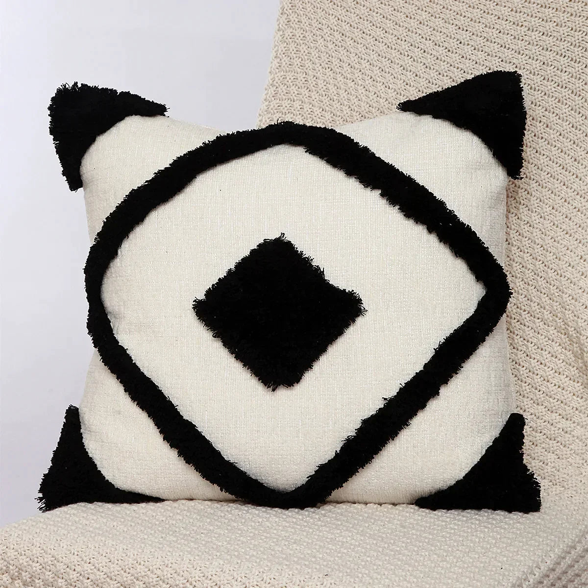 DecorBites™ Geometric Chenille Embroidered Pillow Covers Boho Moroccan Style Decor