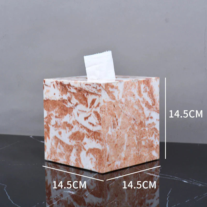 DecorBites™ Coral Pink Marble Bathroom Accessories Set: Dispenser, Dish, Holder, Tissue Box, Tray