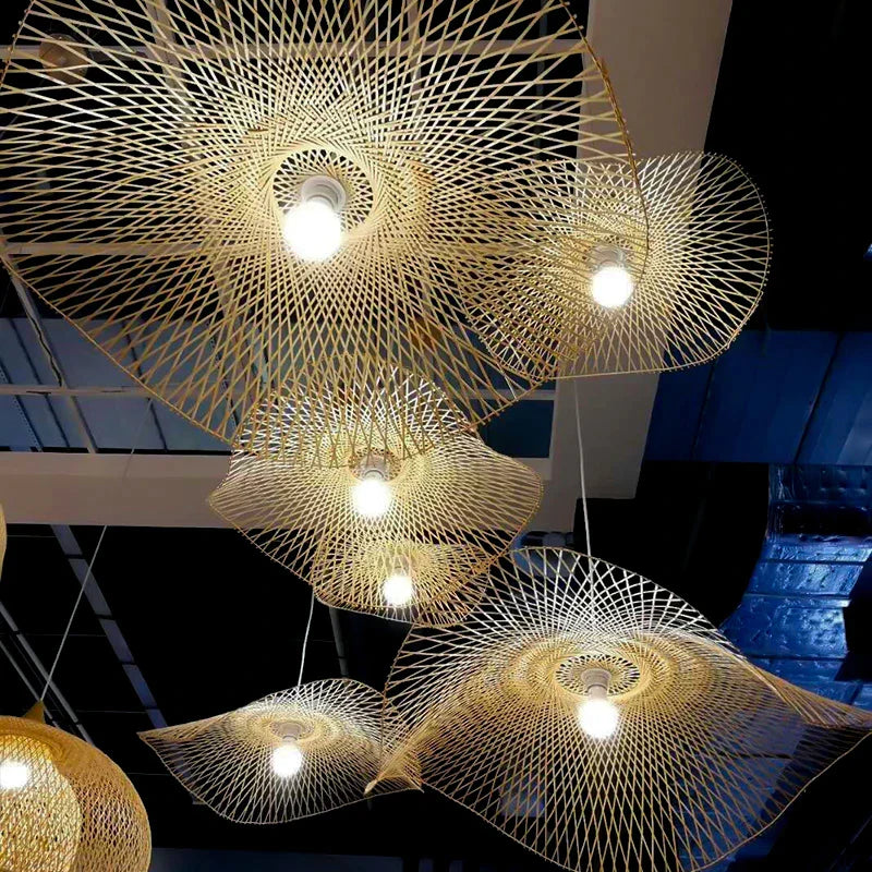 DecorBites™ Bamboo Chandelier: Handwoven Rattan Pendant Light for Kitchen, Bar, & Restaurant - LED E27