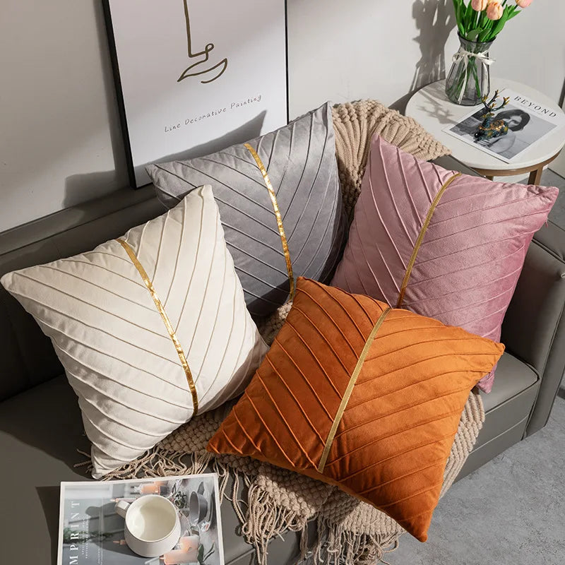 DecorBites™ Golden Velvet Patchwork Cushion Cover for Sofa Decor