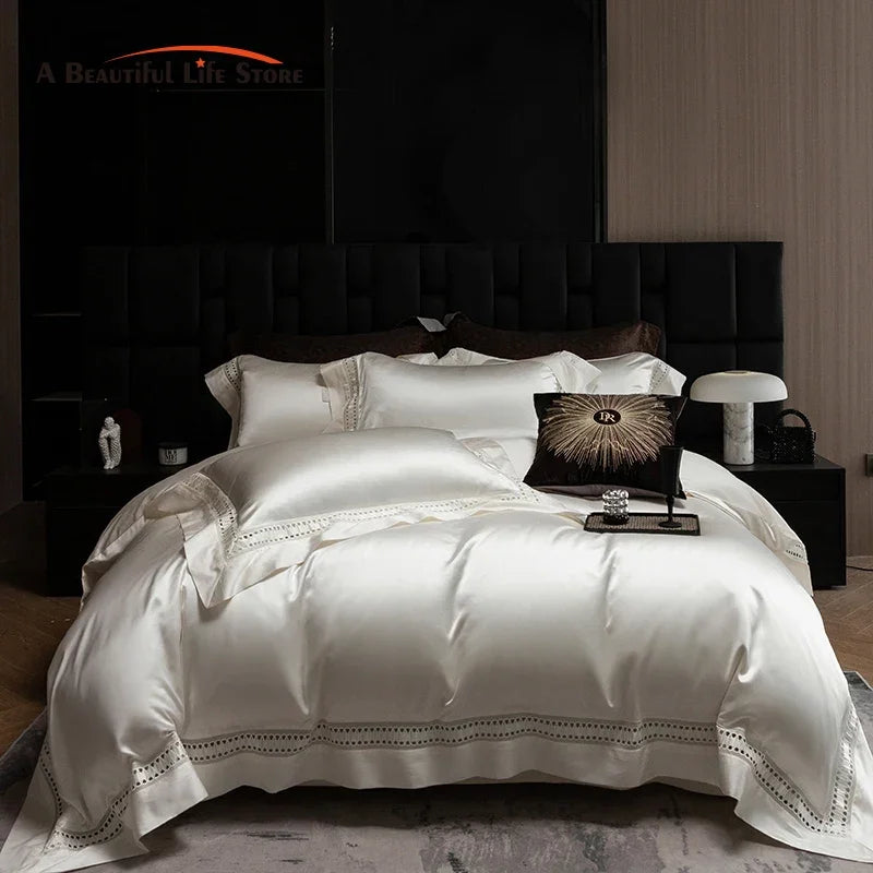 DecorBites™ 1000TC Egyptian Cotton Luxury Satin Bedding Set with Wide Hollow Edge